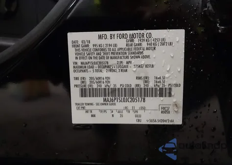 2018 Ford Ecosport S z USA, uszkodzony, nr VIN MAJ6P1SL0JC205178